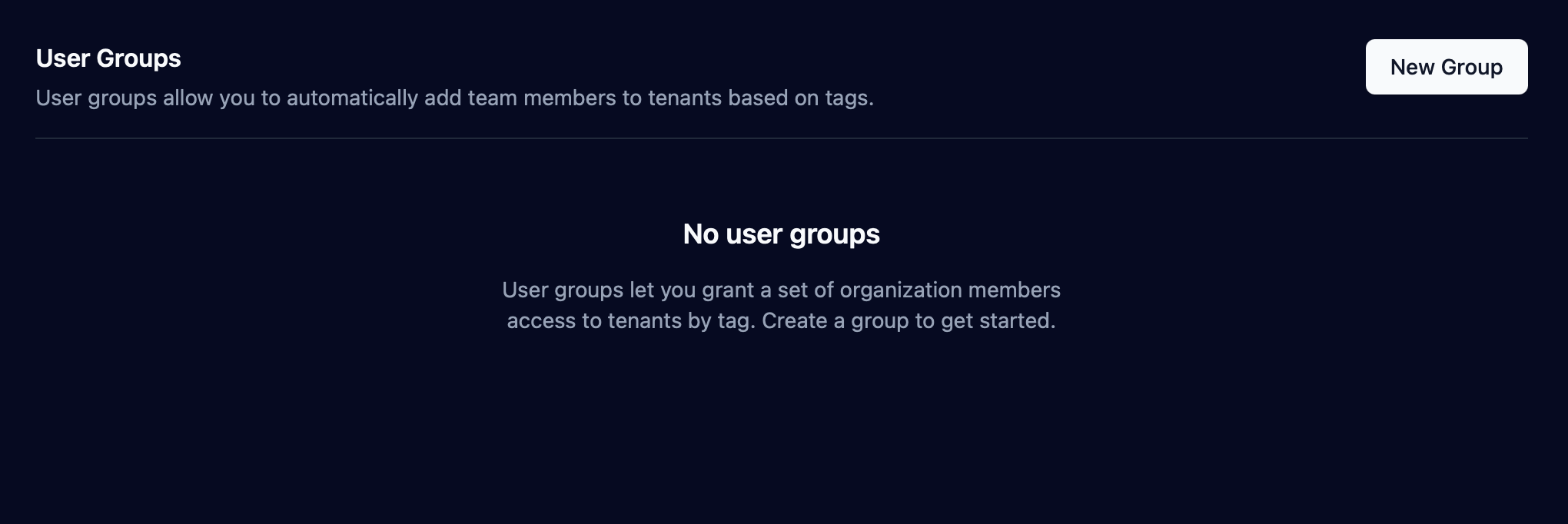 User groups settings page